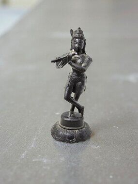 Vintage Lord Krishna Playing His Flute 4.25” Bronze Statue Exquisite Detail